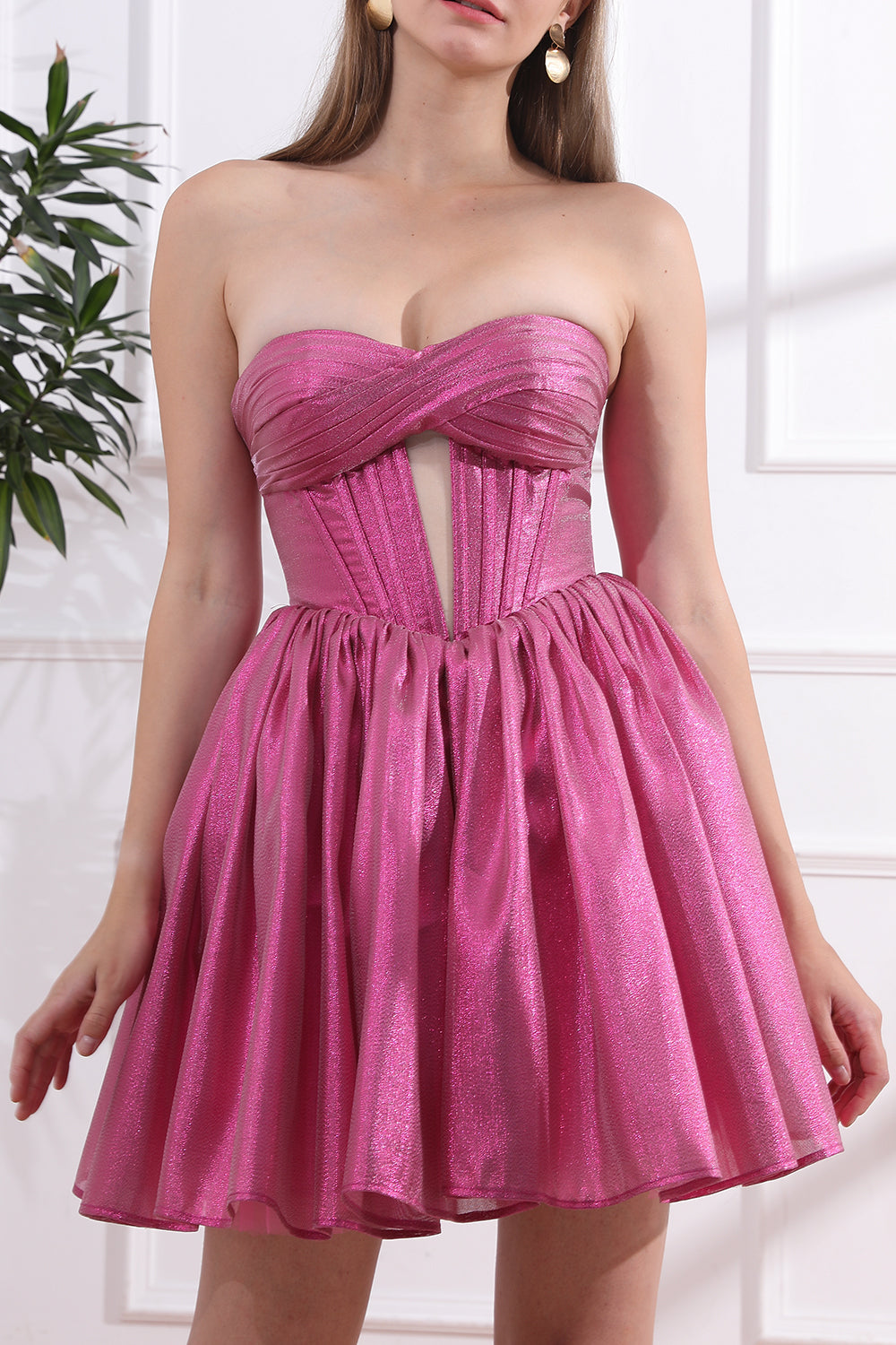 Strapless Corset Sweetheart Fuchsia Dress