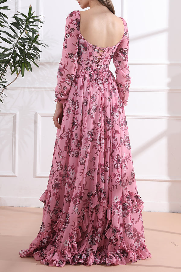 Caralisa Floral Chiffon High Slit Dress