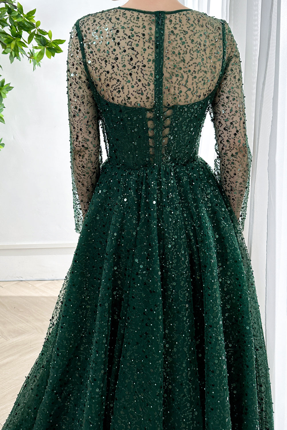 MissJophiel Corset Long Sleeves O Neck Sequin Dark Green Dress Dark Green / Tea Length / US12 MissJophiel Corset Long Sleeves O Neck Sequin Dark Green Dress Dark Green / Tea Length / US12