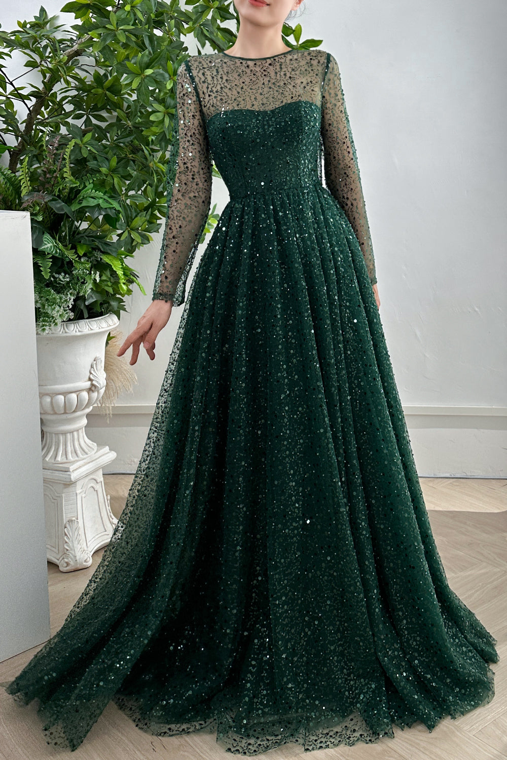 MissJophiel Corset Long Sleeves O Neck Sequin Dark Green Dress Dark Green / Tea Length / US12 MissJophiel Corset Long Sleeves O Neck Sequin Dark Green Dress Dark Green / Tea Length / US12