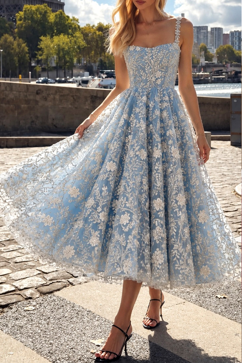 Rochie roz-ivory de bal pentru revenirea acasă, cu corset, flori 3D cu mărgele și bretele