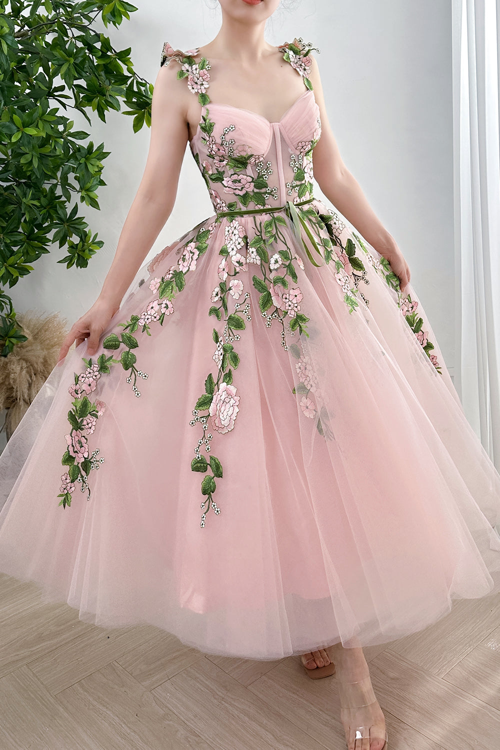 floral applique pink dress Light Pink Dress for Wedding