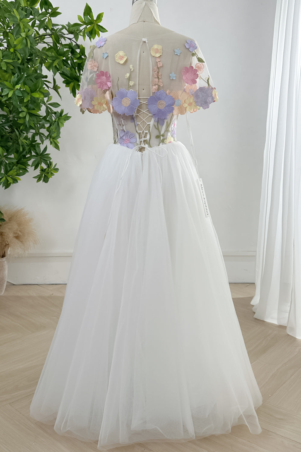 MissJophiel Strapless Corset Floral Tulle Long Dress with Cape