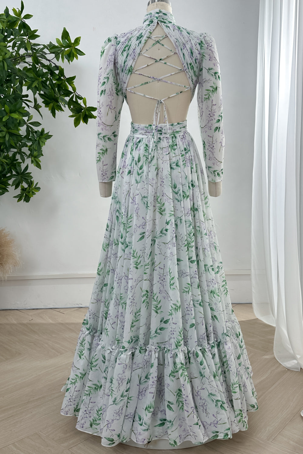 High Neck Floral Chiffon high quality Maxi Dress