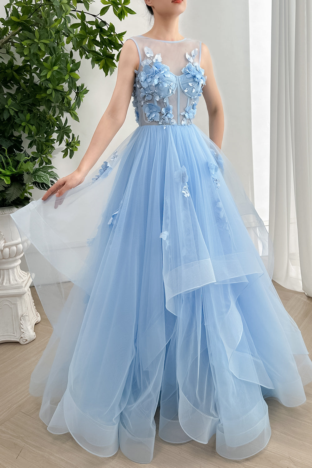 MissJophiel Illusion Sleeveless Corset 3D Floral Ball Gown