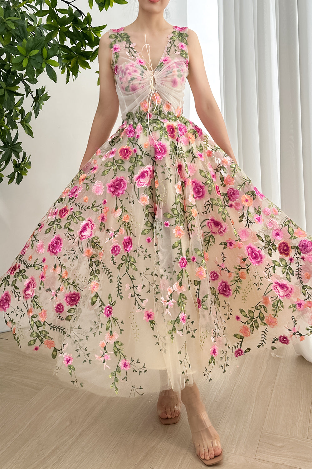MissJophiel V Neck Corset Fuchsia Floral Embroidery Midi Dress Other / Floor Length / Custom Size / Plus Size MissJophiel V Neck Corset Fuchsia Floral Embroidery Midi Dress Other / Floor Length / Custom Size / Plus Size