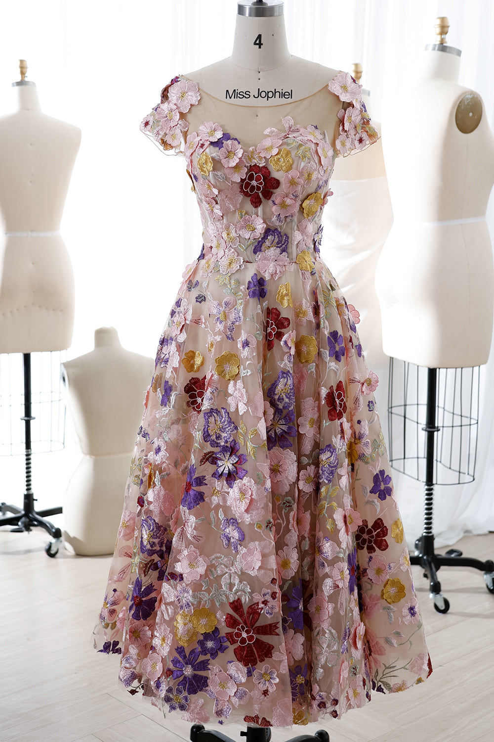 Chic Floral Print Boat Neck Midi Dress main image 1