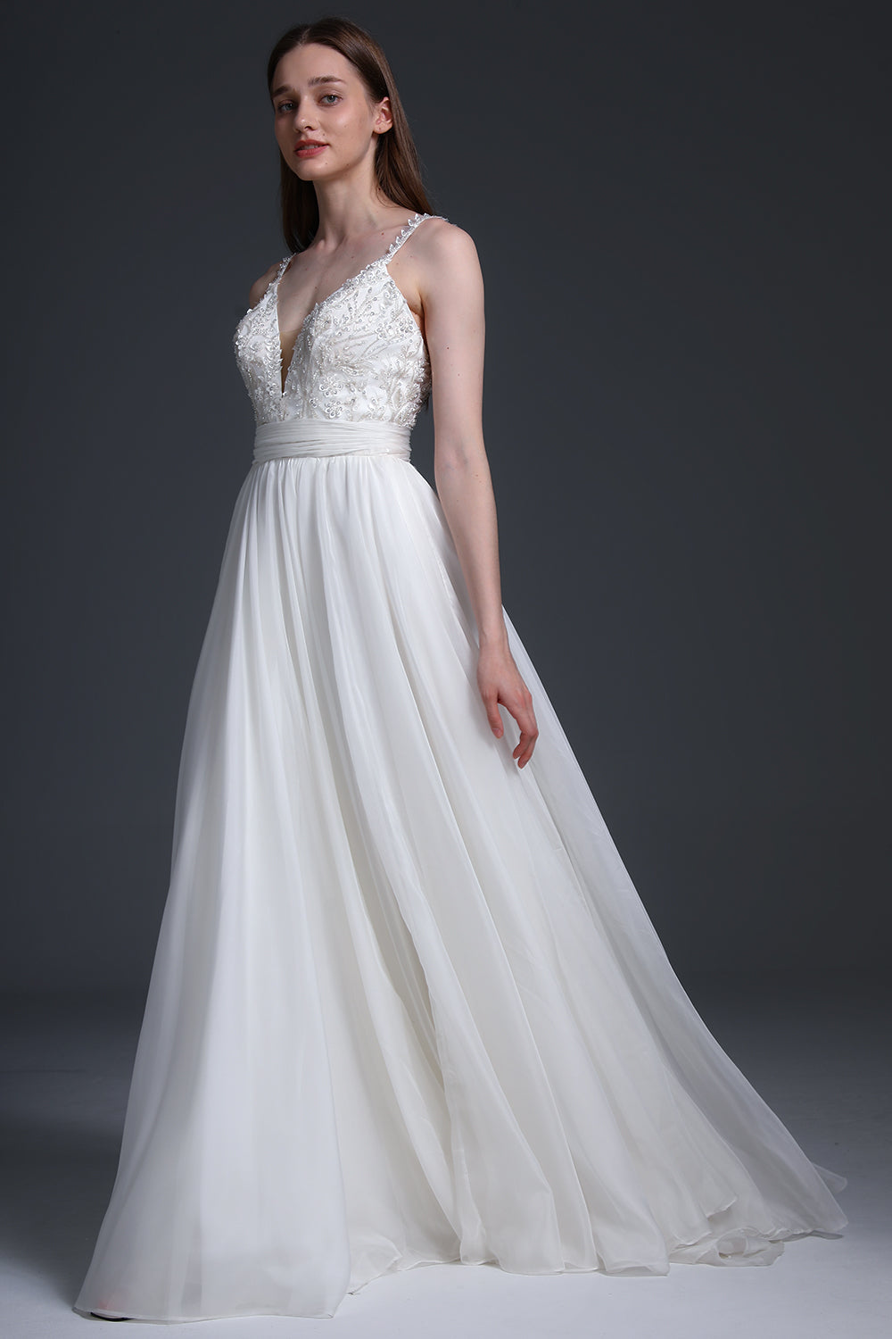 v neck corset wedding dress Floral Tulle Wedding Dress with Sleeveless and V-Neck
