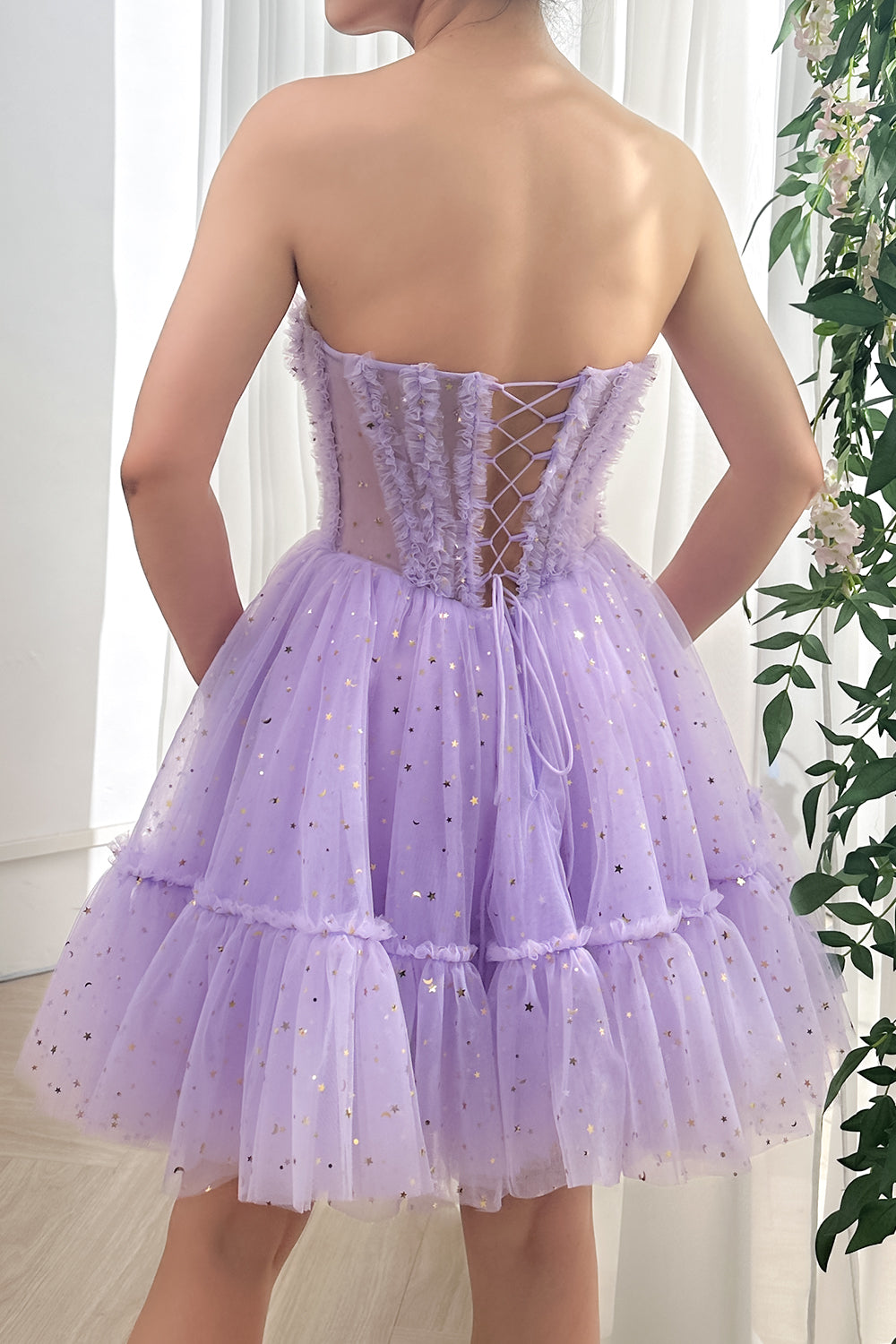 MissJophiel Strapless Corset Star Tulle Mini Tiered Dress