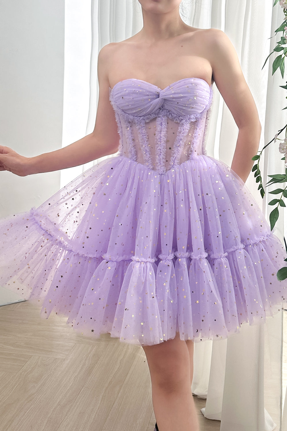 Strapless Corset Star Tulle Mini Tiered Dress