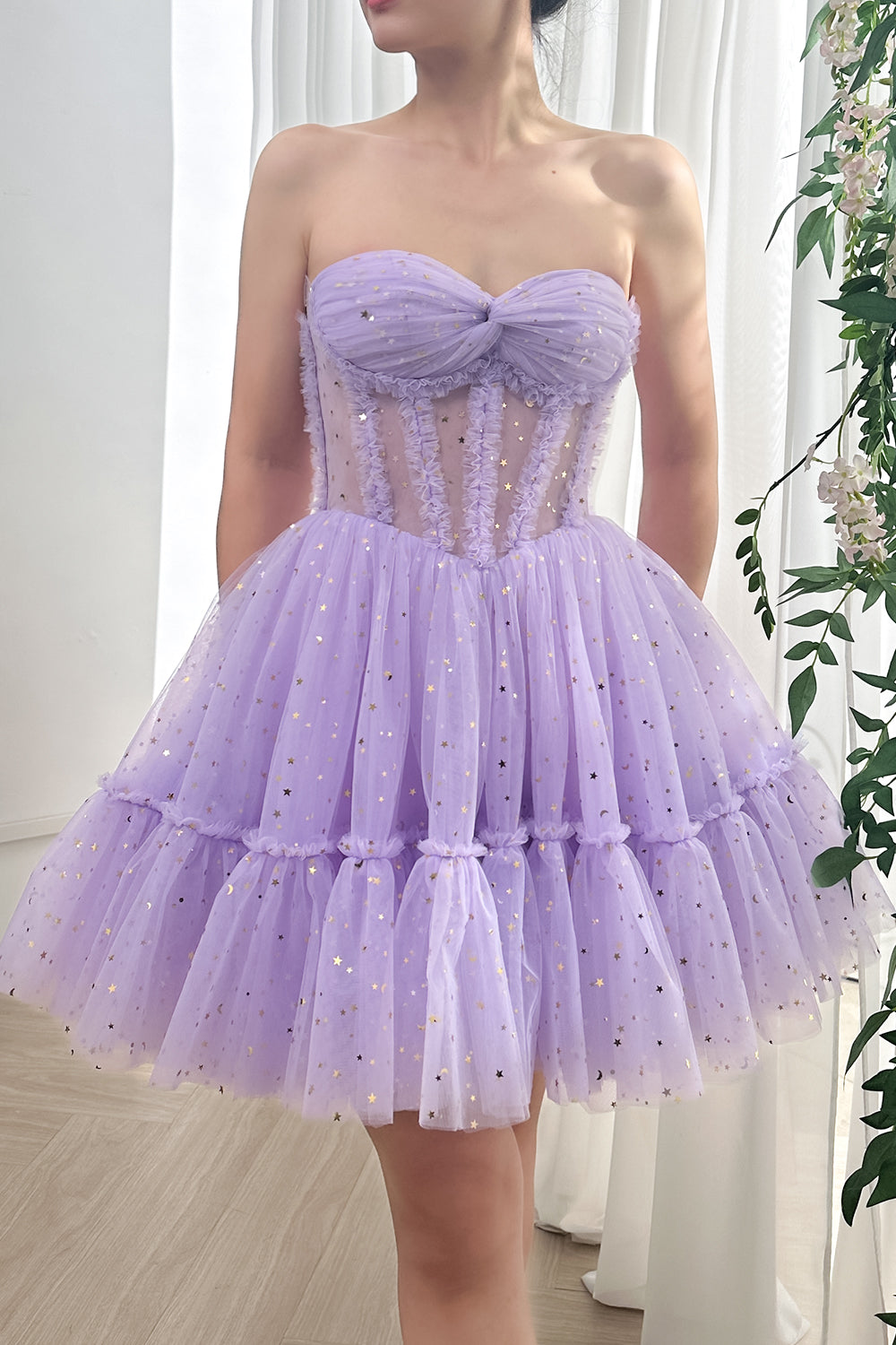 Strapless Corset Star Tulle Mini Tiered Dress