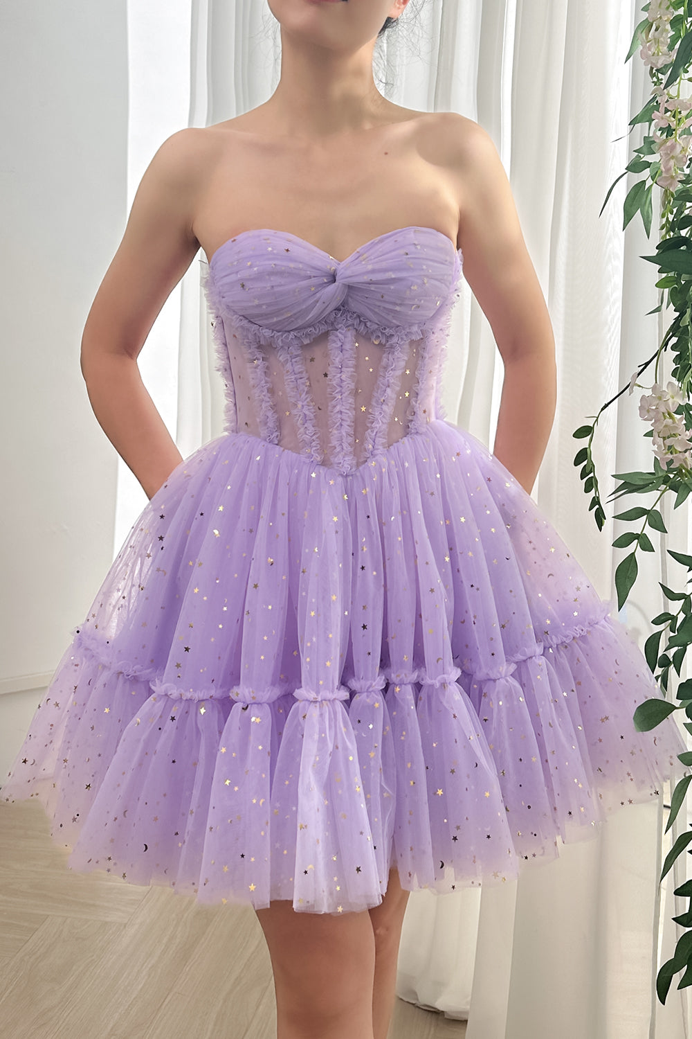 MissJophiel Strapless Corset Star Tulle Mini Tiered Dress