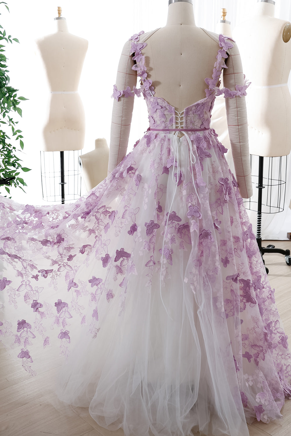 Corset Butterfly Tulle Long Dress with Removable Off the Shoulder