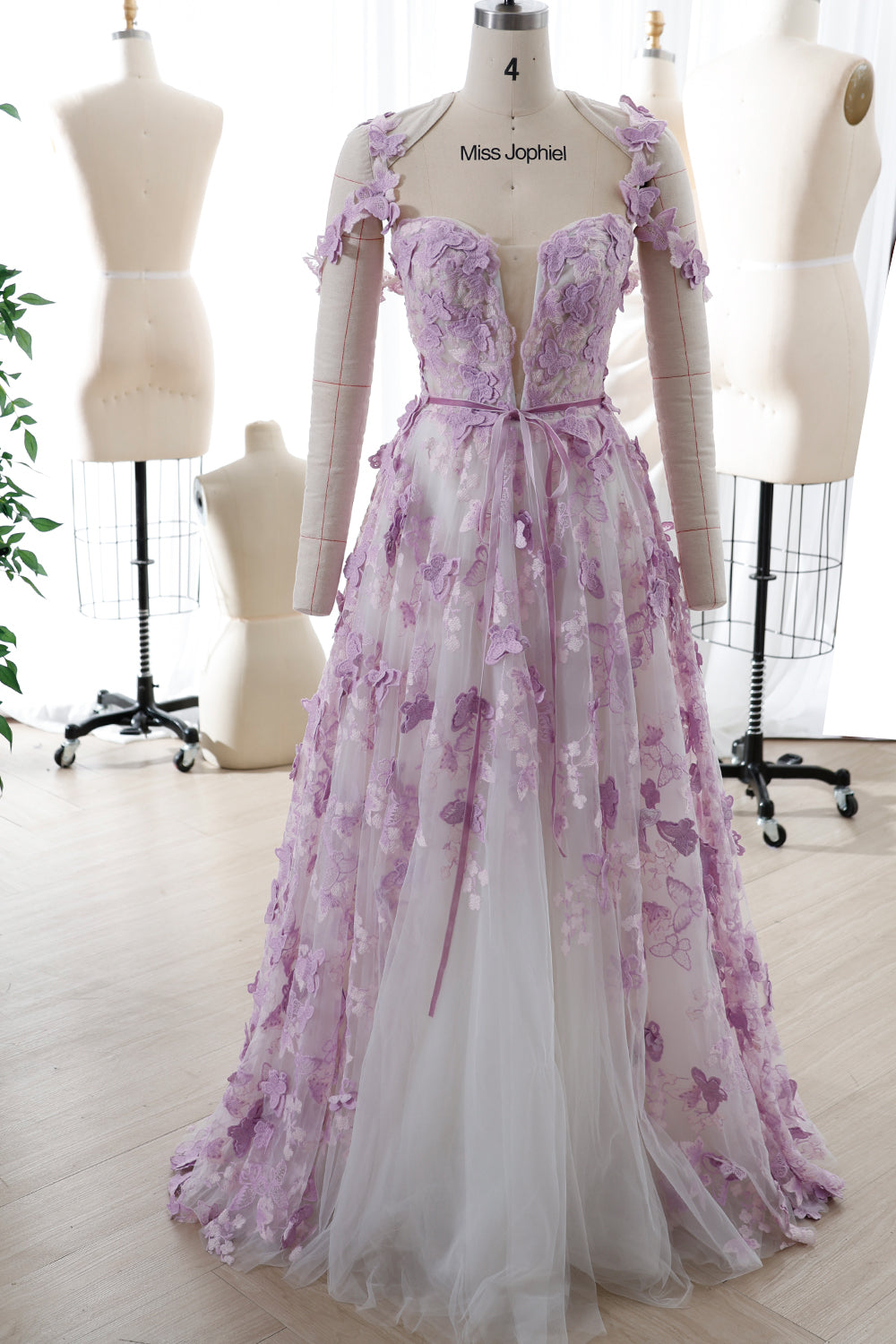 Corset Butterfly Tulle Long Dress with Removable Off the Shoulder