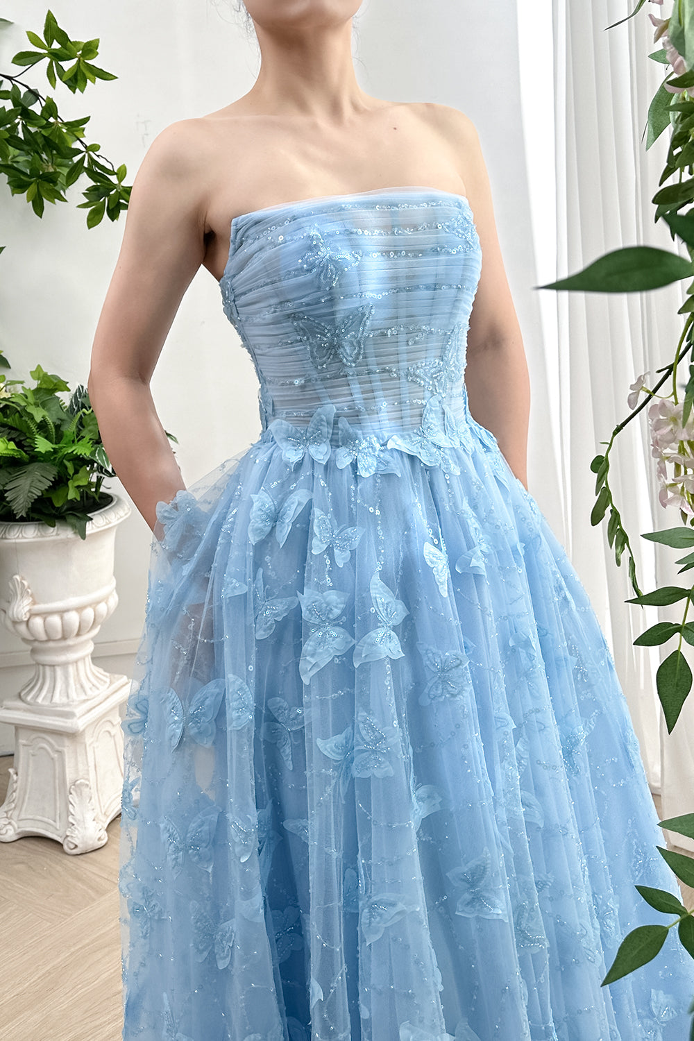 MissJophiel Strapless Corset Butterfly Tulle Midi Dress