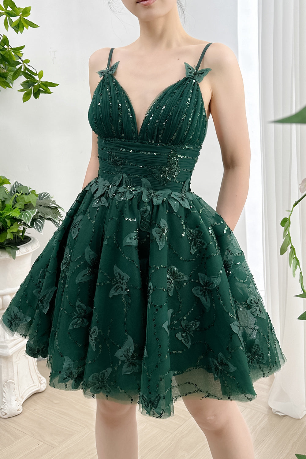 corset butterfly dress Moss A-line Butterfly Lace Lilac Corset Prom Dress with Slit, Moss / 14