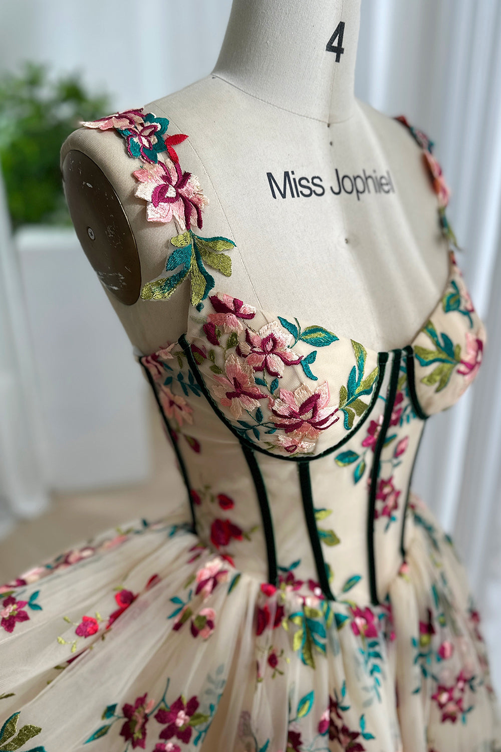 Corset V Neck Floral Embroidery Mini Dress