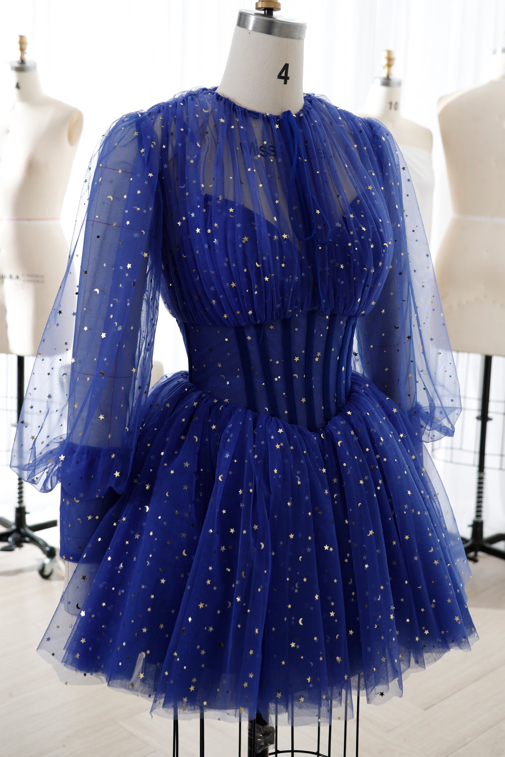 Corset Long Puffy Sleeves Star Tulle Mini Dress