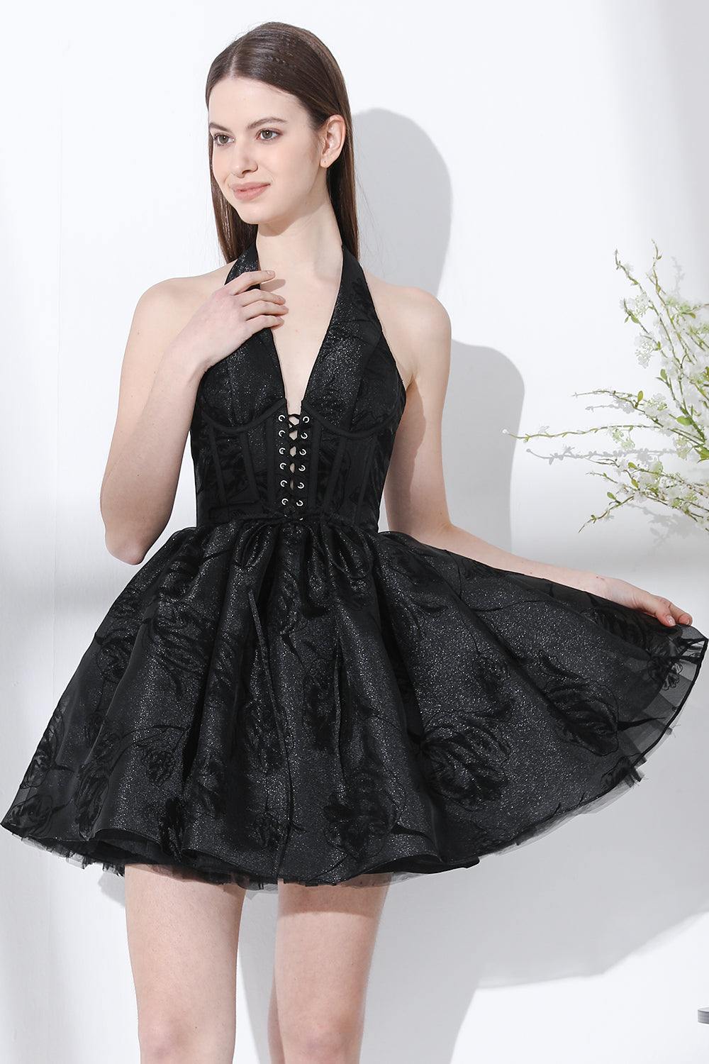 black organza mini dress Ganni Black Fringed Organza Mini Dress