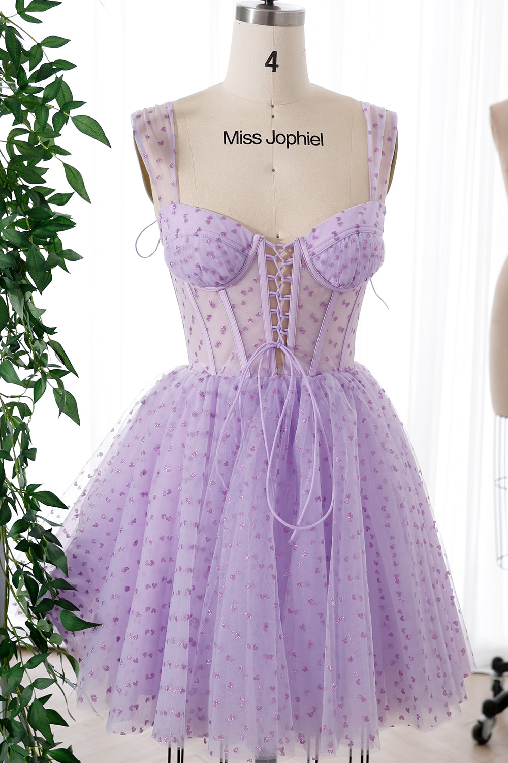 Corset Lavender Sweetheart Mini Dress with Lace Up