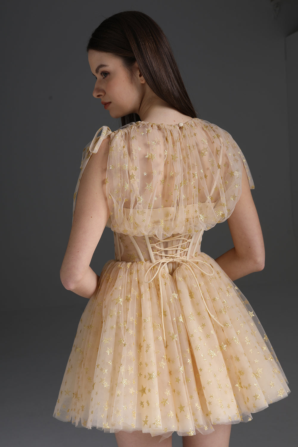 MissJophiel Corset Star Gold Champagne Tulle Mini Dress Champagne Gold / Floor Length / US10 MissJophiel Corset Star Gold Champagne Tulle Mini Dress Champagne Gold / Floor Length / US10