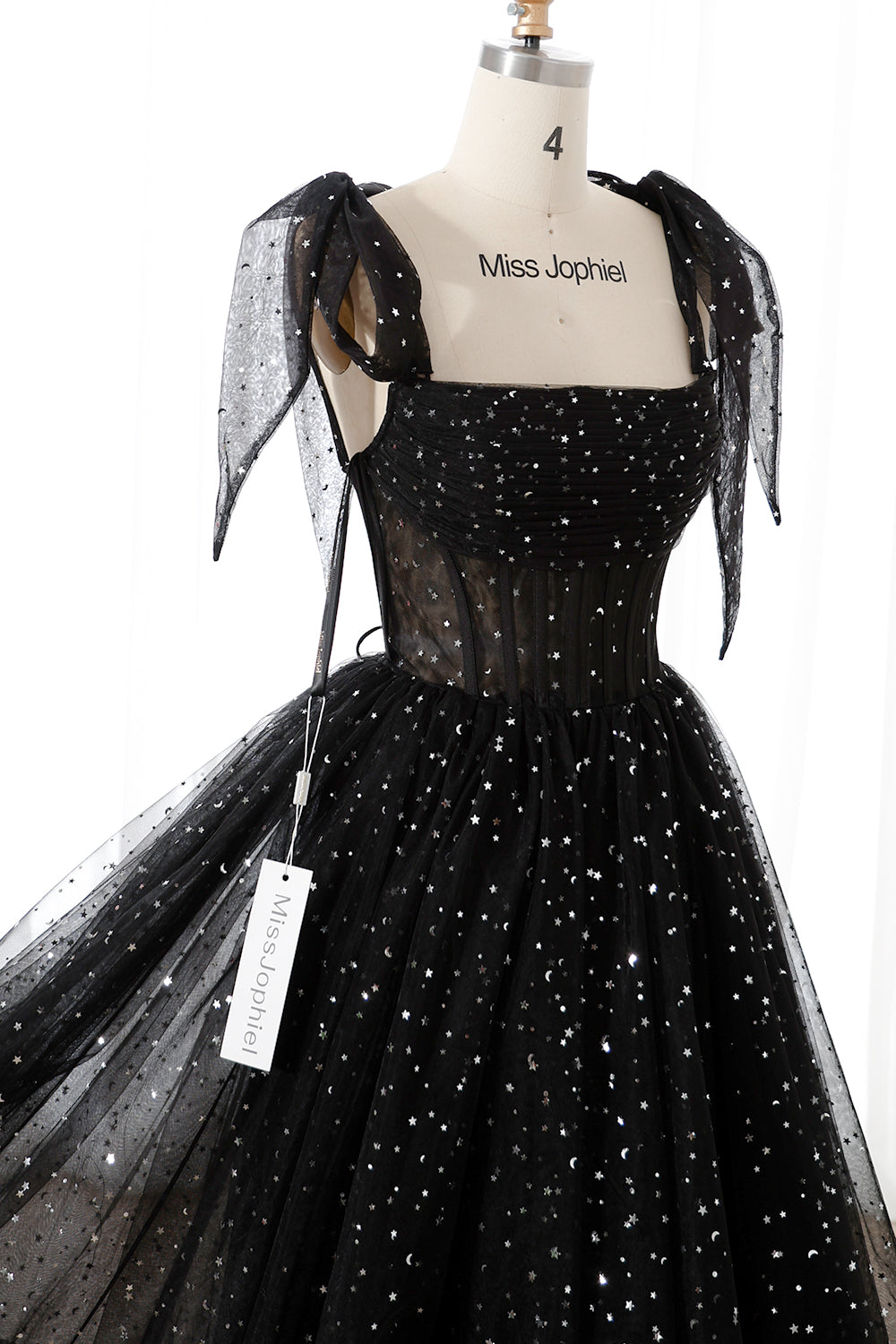 MissJophiel Corset Star Tulle Tiered Dress with Tie Straps