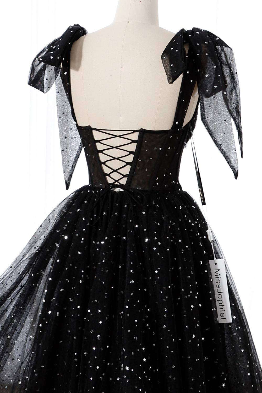 Corset Star Tulle Tiered Dress with Tie Straps