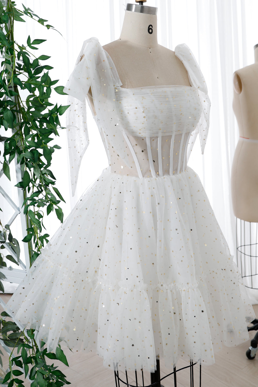 Corset Star Tulle Tiered Dress with Tie Straps