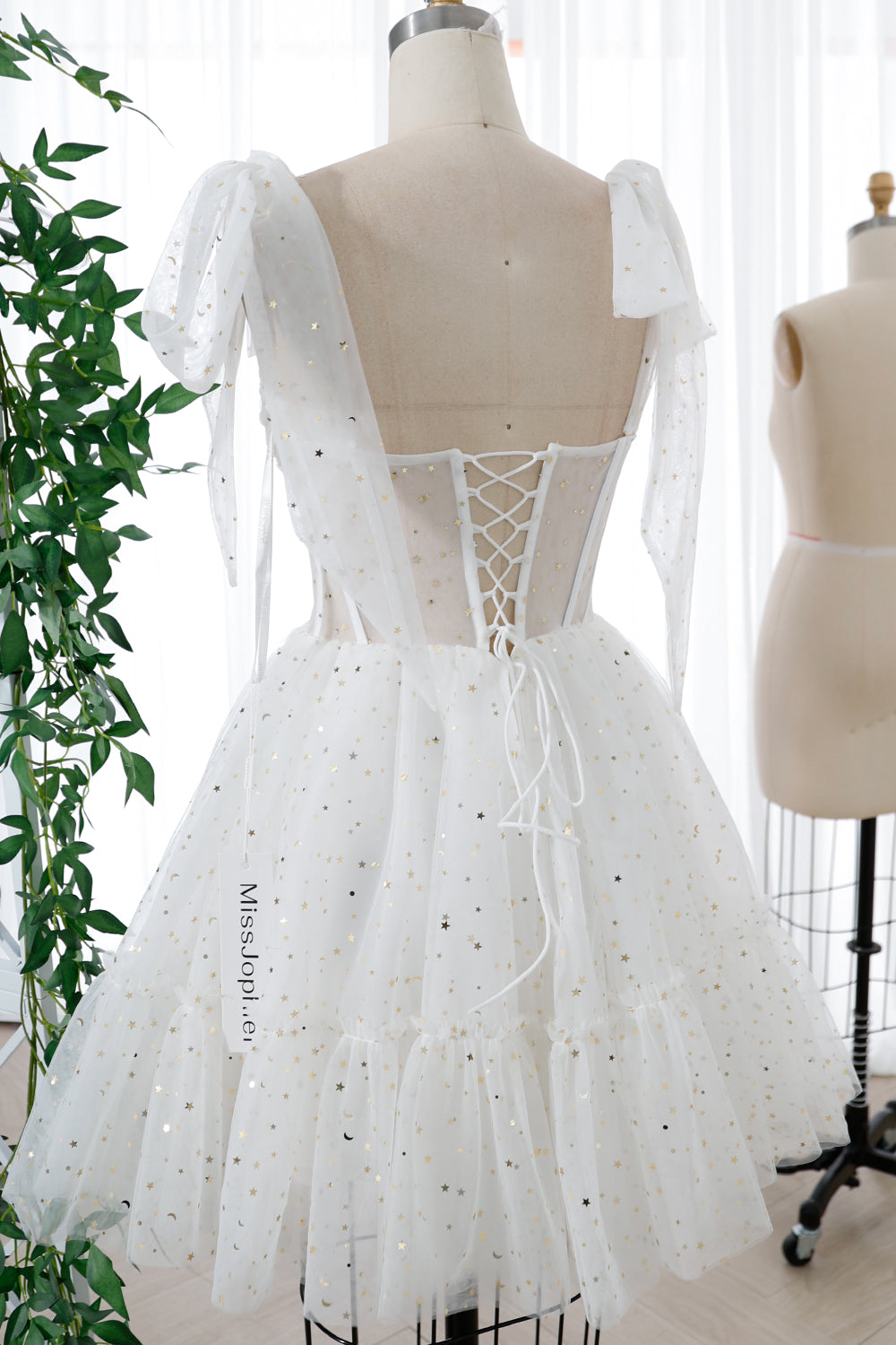 Corset Star Tulle Tiered Dress with Tie Straps