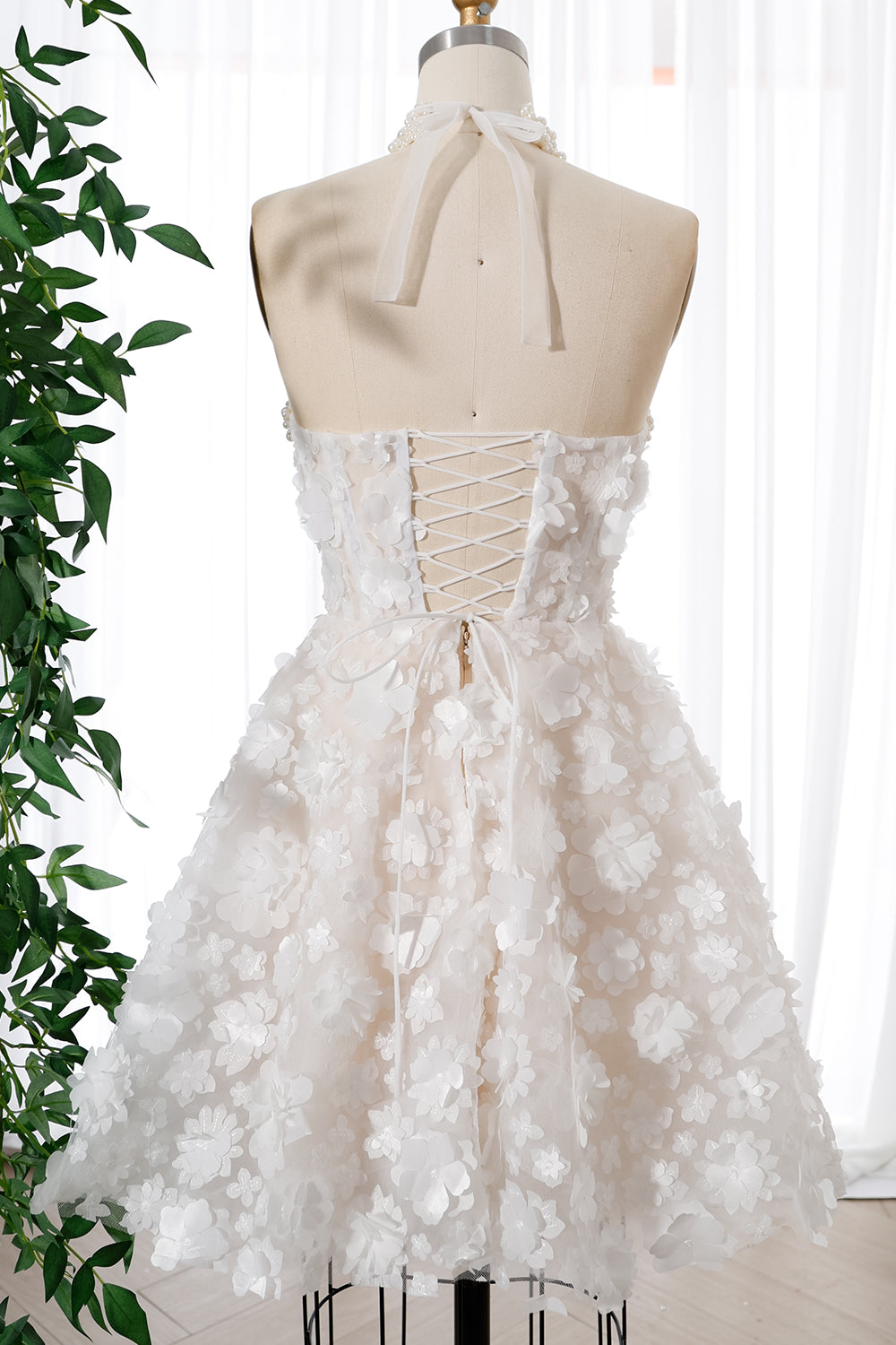 MissJophiel Corset Halter with Pearls 3D Floral Dress