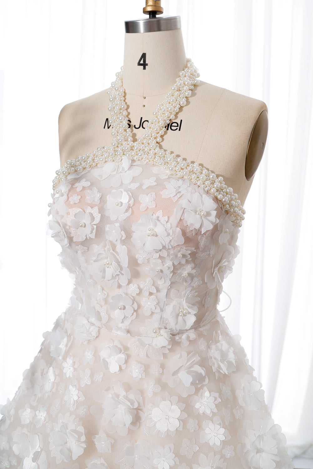 Corset Halter with Pearls 3D Floral Dress