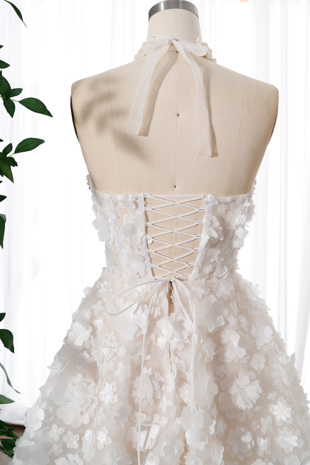 Corset Halter with Pearls 3D Floral Dress