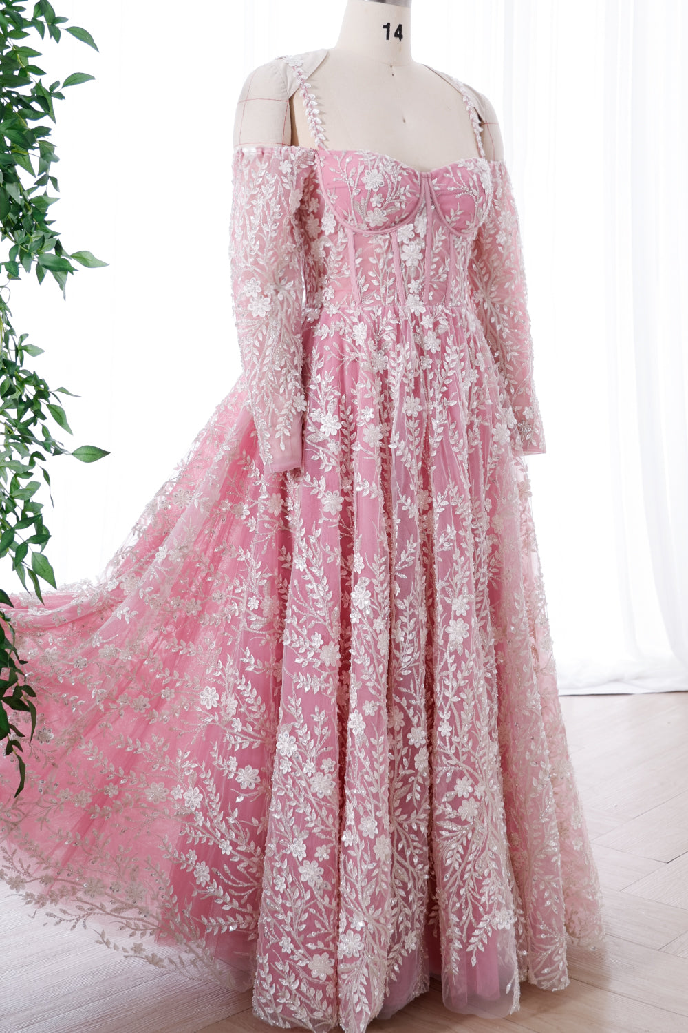MissJophiel Corset Long Sleeves Off the Shoulder Floral Beaded Dress Other / Tea Length / US12 MissJophiel Corset Long Sleeves Off the Shoulder Floral Beaded Dress Other / Tea Length / US12