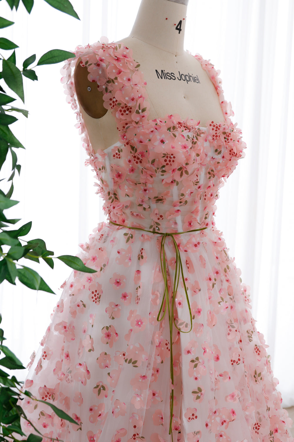 MissJophiel Corset 3D Floral Pink Ivory Dress with Removable Straps