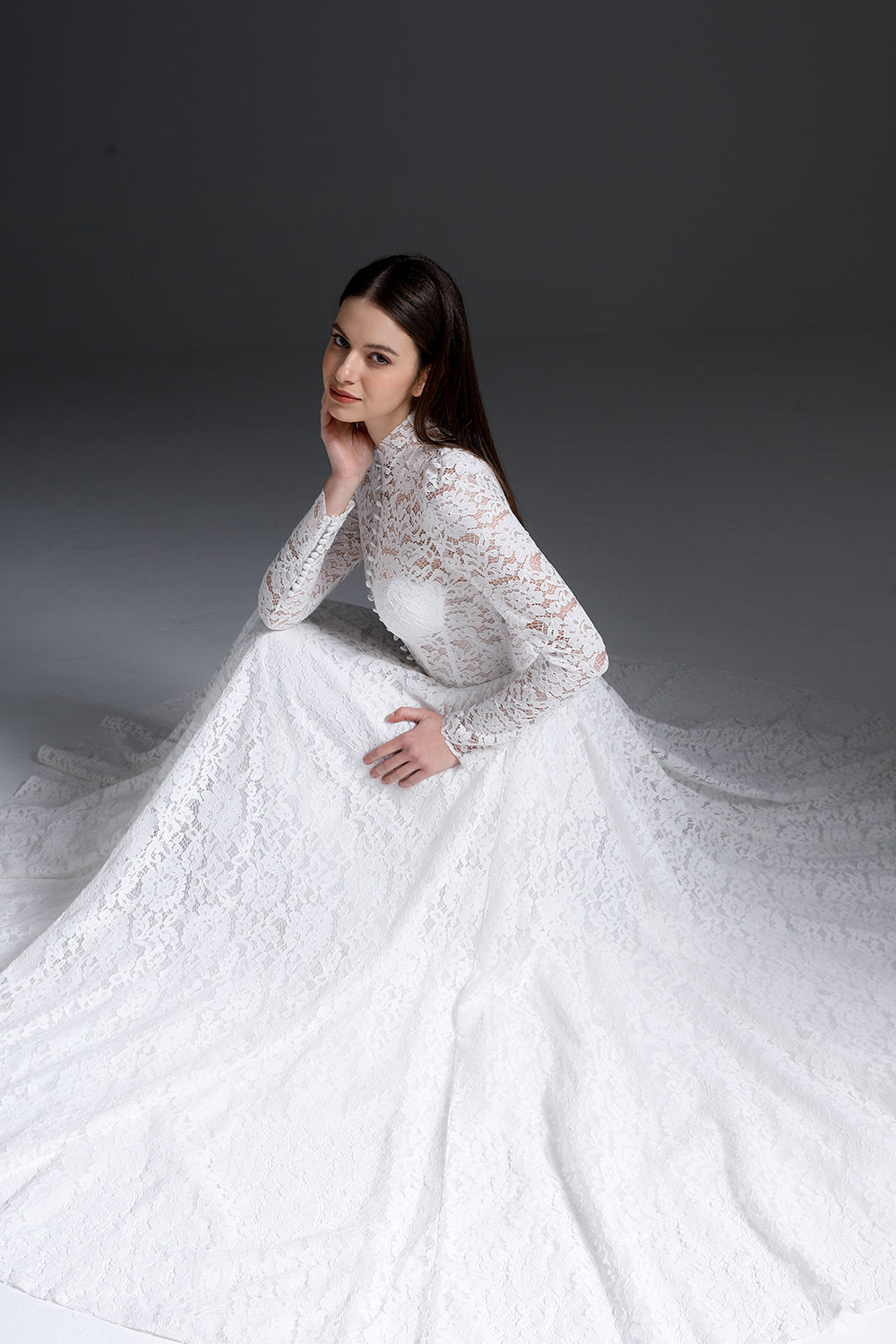 high neck corset dress Two-Piece Lace Corset Wedding Dress with Detachable High-Neck Bolero