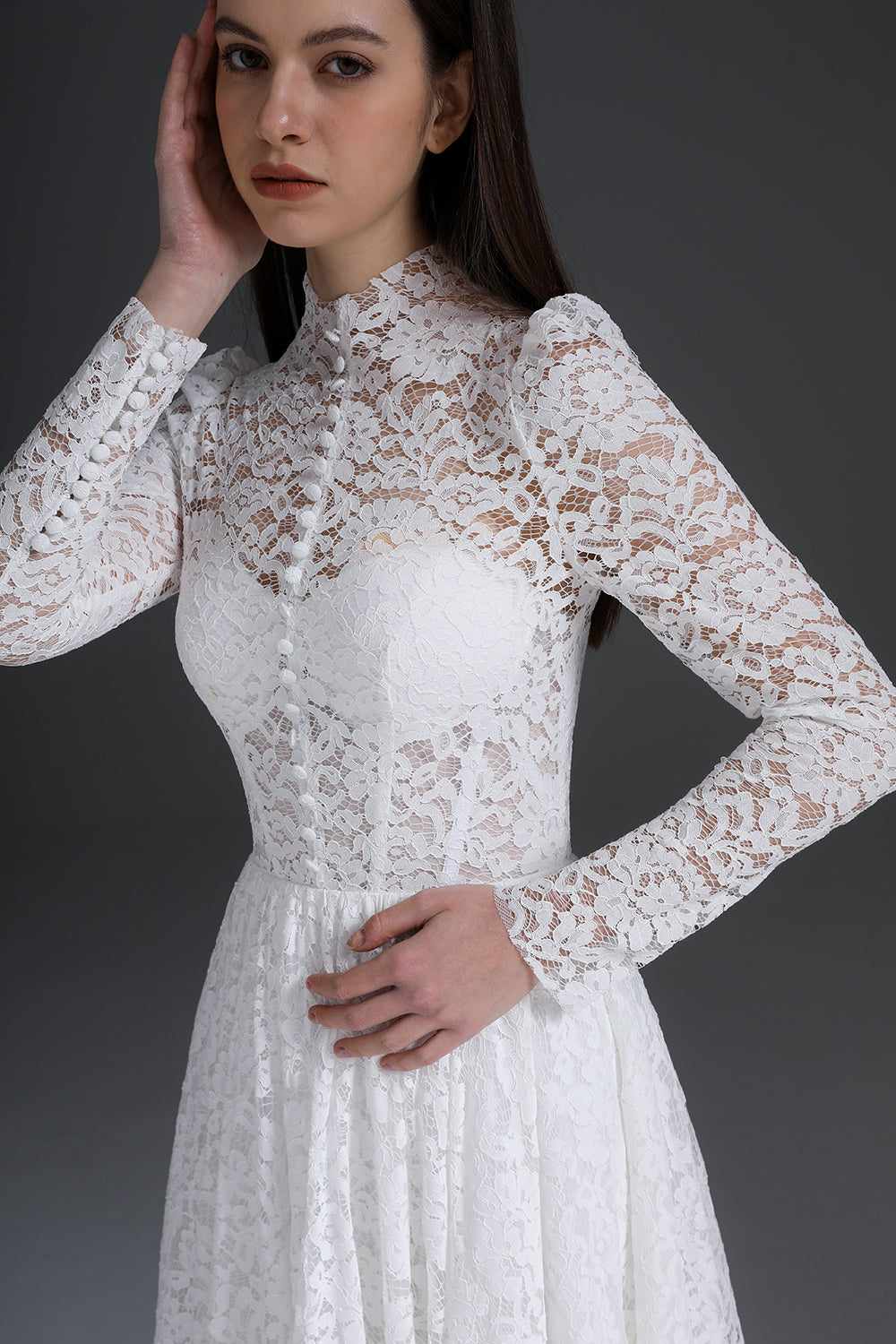 MissJophiel High Neck Corset Lace Long Sleeves Dress