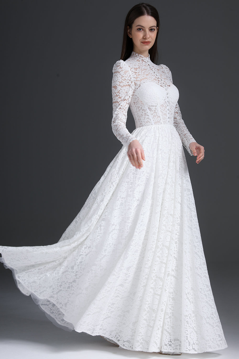MissJophiel High Neck Corset Lace Long Sleeves Dress