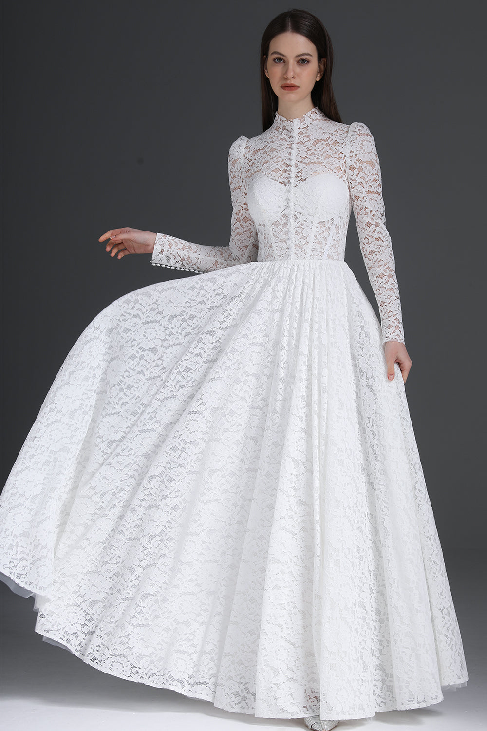 MissJophiel High Neck Corset Lace Long Sleeves Dress