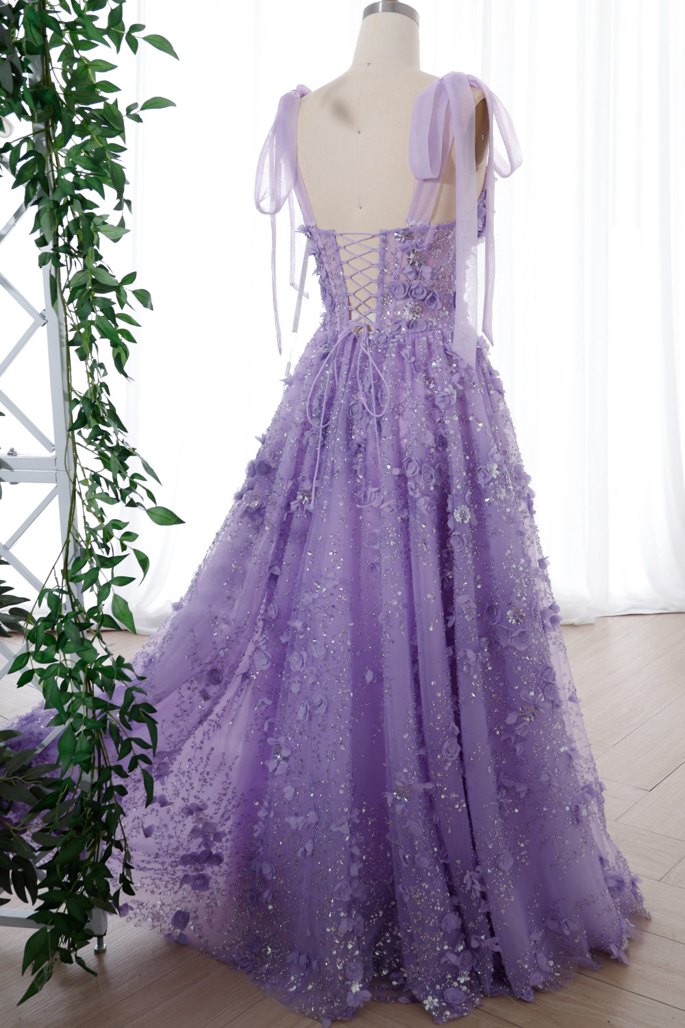 MissJophiel V Neck Corset 3D Floral Beaded Dress with Removable Tie Straps MissJophiel V Neck Corset 3D Floral Beaded Dress with Removable Tie Straps