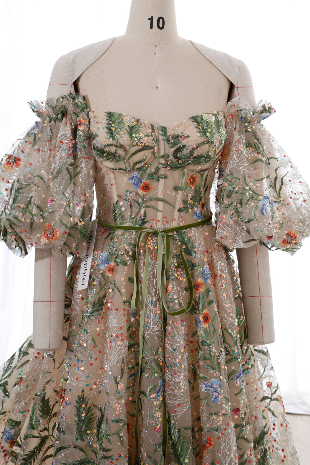MissJophiel Off the Shoulder Corset Floral Embroidery Beaded Dress with