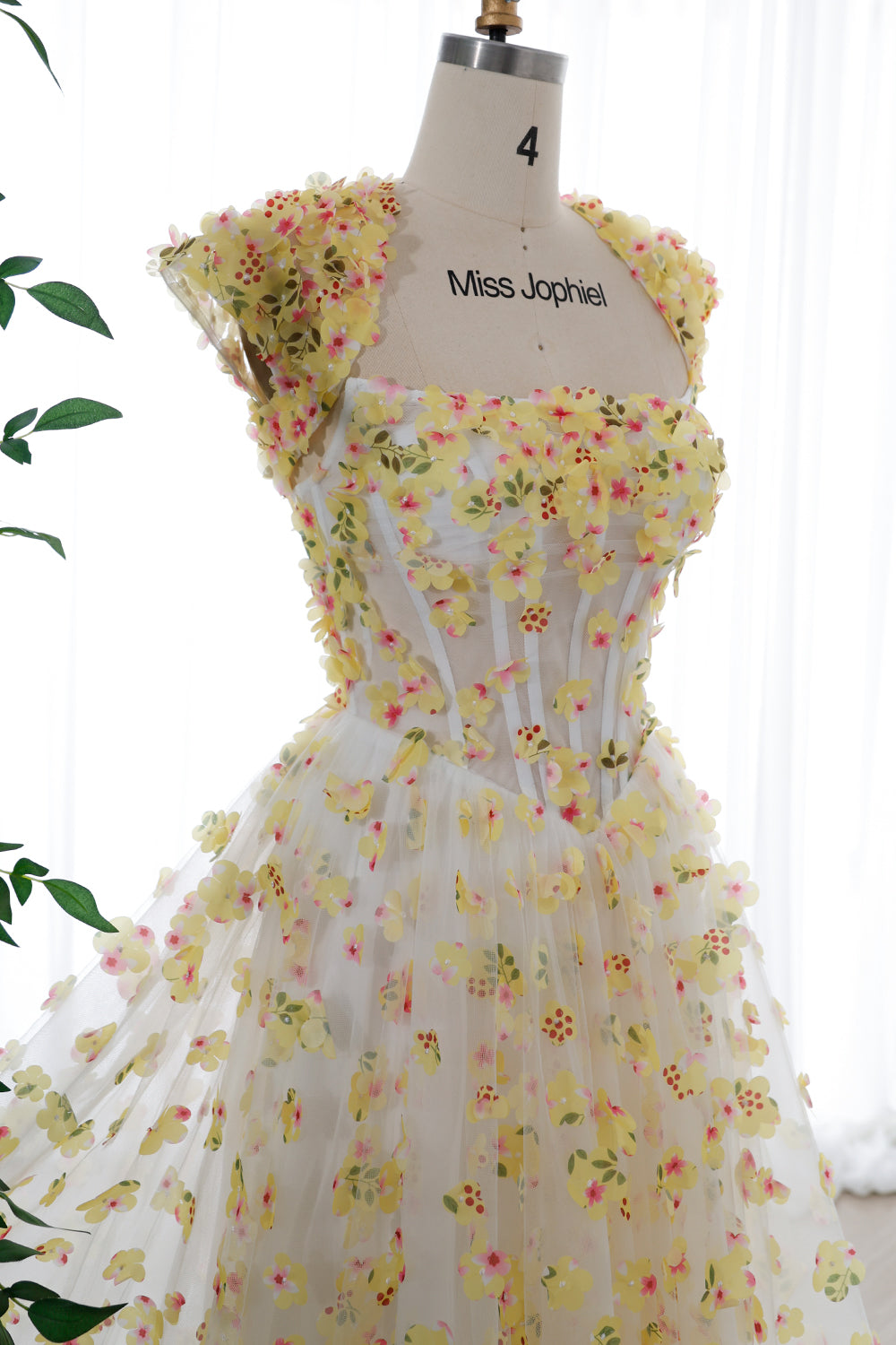 Strapless Corset 3D Floral Dress with Cap Sleeves Jacket