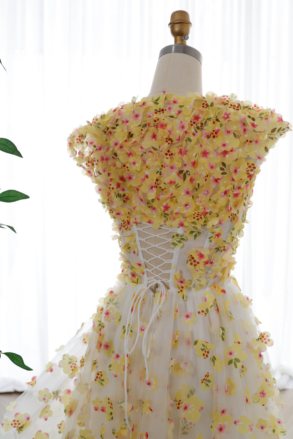 Strapless Corset 3D Floral Dress with Cap Sleeves Jacket