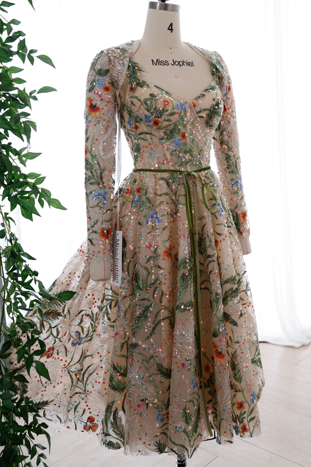 MissJophiel Straps V Neck Corset Floral Embroidery Beaded Dress with Jacket Green/Champagne / Floor Length / US6 MissJophiel Straps V Neck Corset Floral Embroidery Beaded Dress with Jacket Green/Champagne / Floor Length / US6