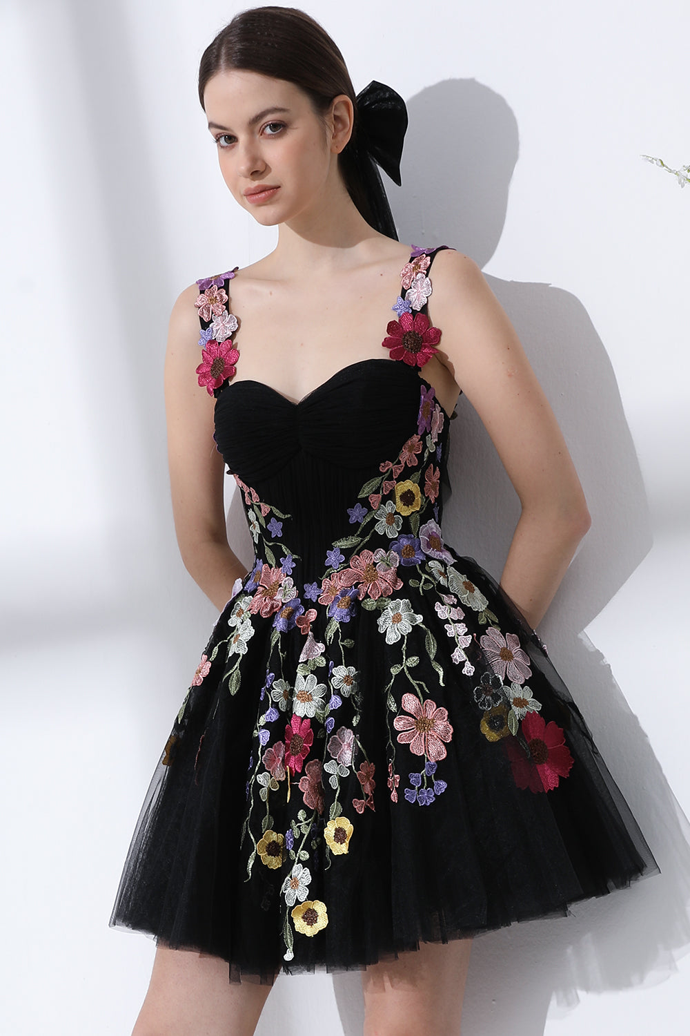 MissJophiel Straps Corset Floral Applique Mini Dress Ivory Floral / Tea Length / US16 MissJophiel Straps Corset Floral Applique Mini Dress Ivory Floral / Tea Length / US16