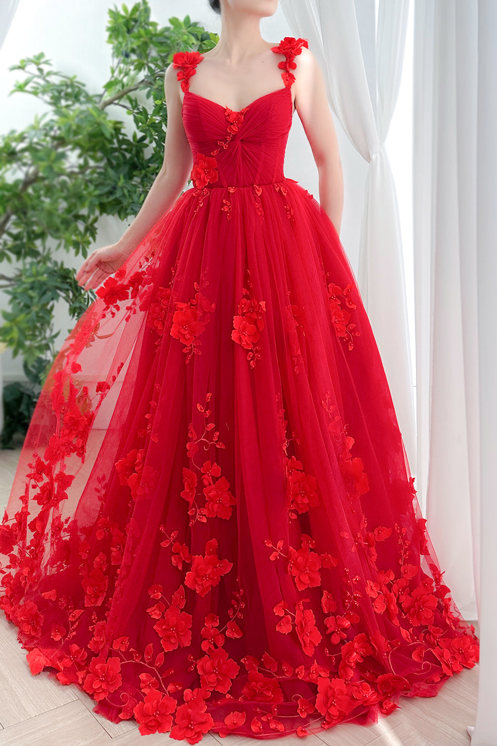 lace up back floral dress 3D Floral Lace Sweetheart Lace-Up Back A-Line Prom Dress
