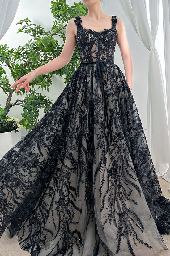 Long Sleeves Corset Floral Embroidery Beaded Dress