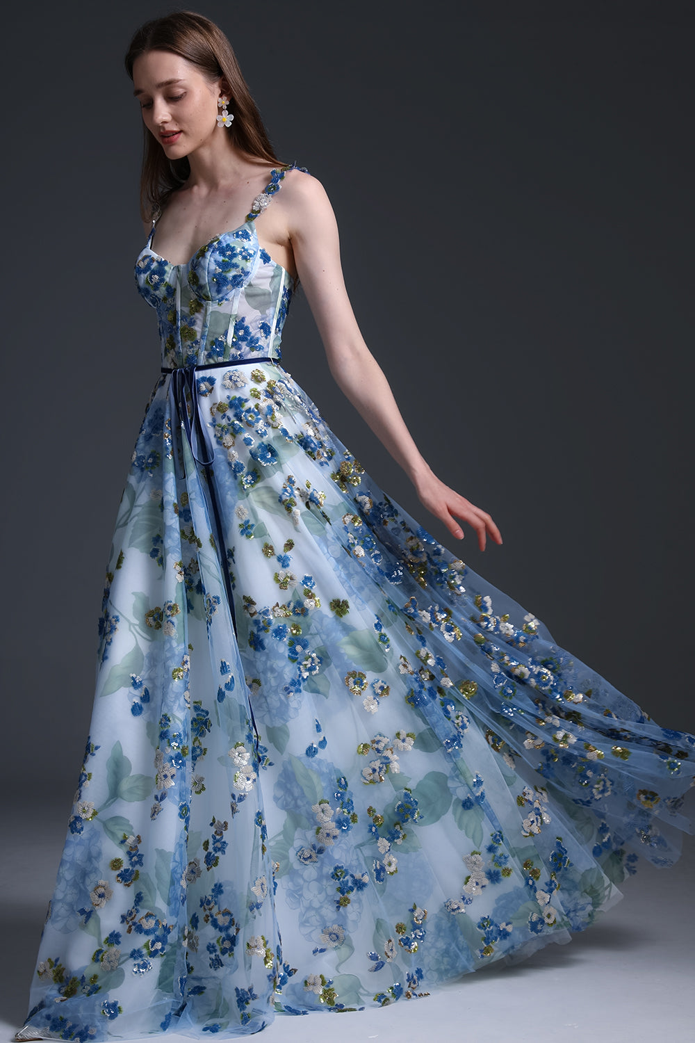 MissJophiel Straps V Neck Corset Floral Embroidery Dress Other / Floor Length / US8