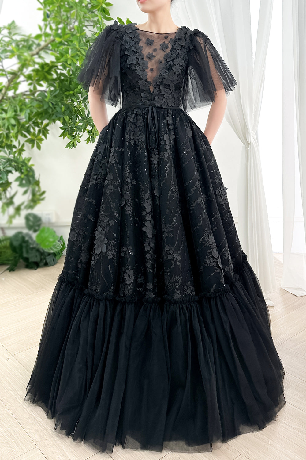 3d floral black dress Black Midi Dress - 3D Floral Applique Dress - Sleeveless Dress