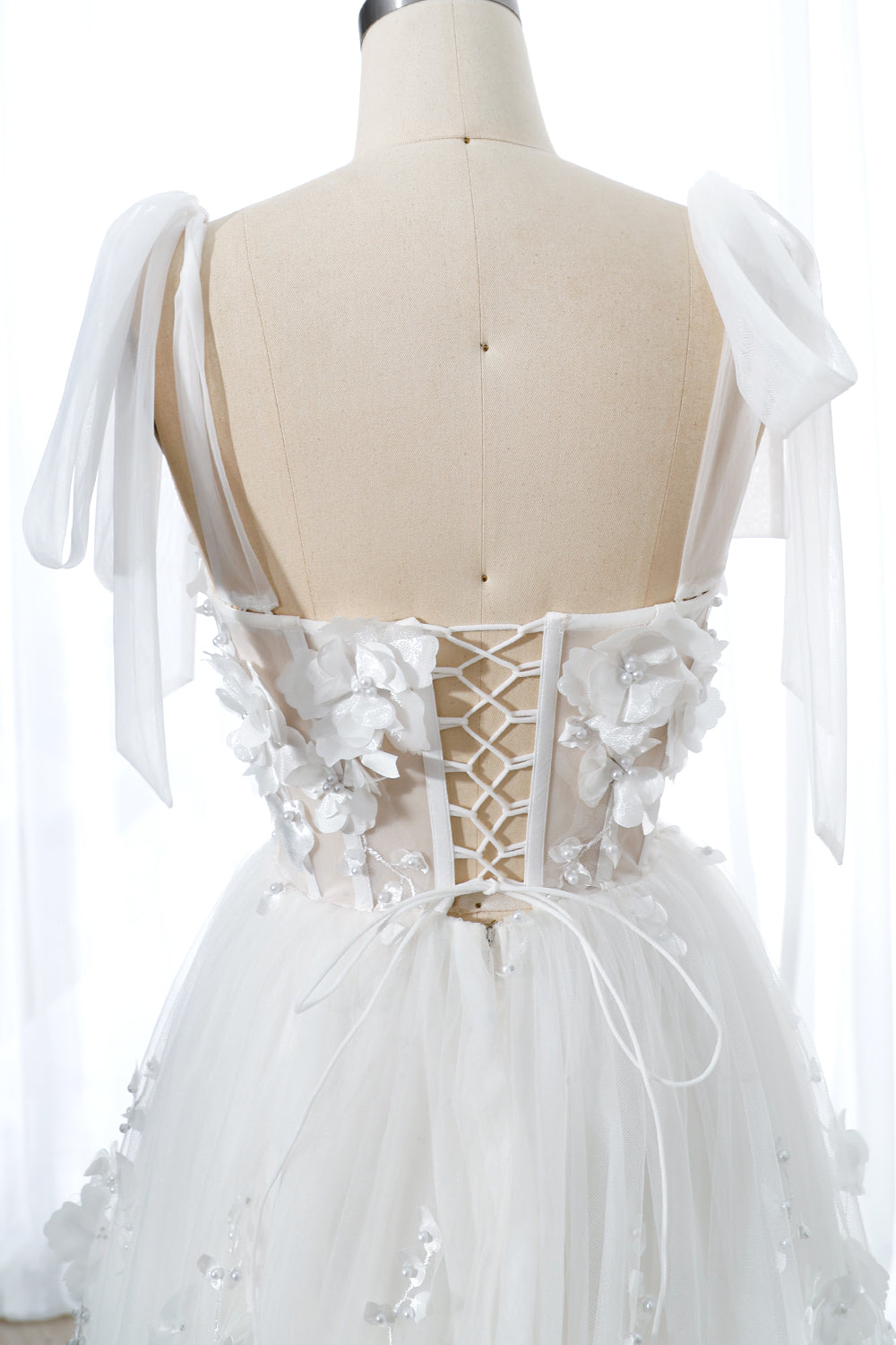 MissJophiel Corset 3D Floral Ivory Dress with Tie Straps