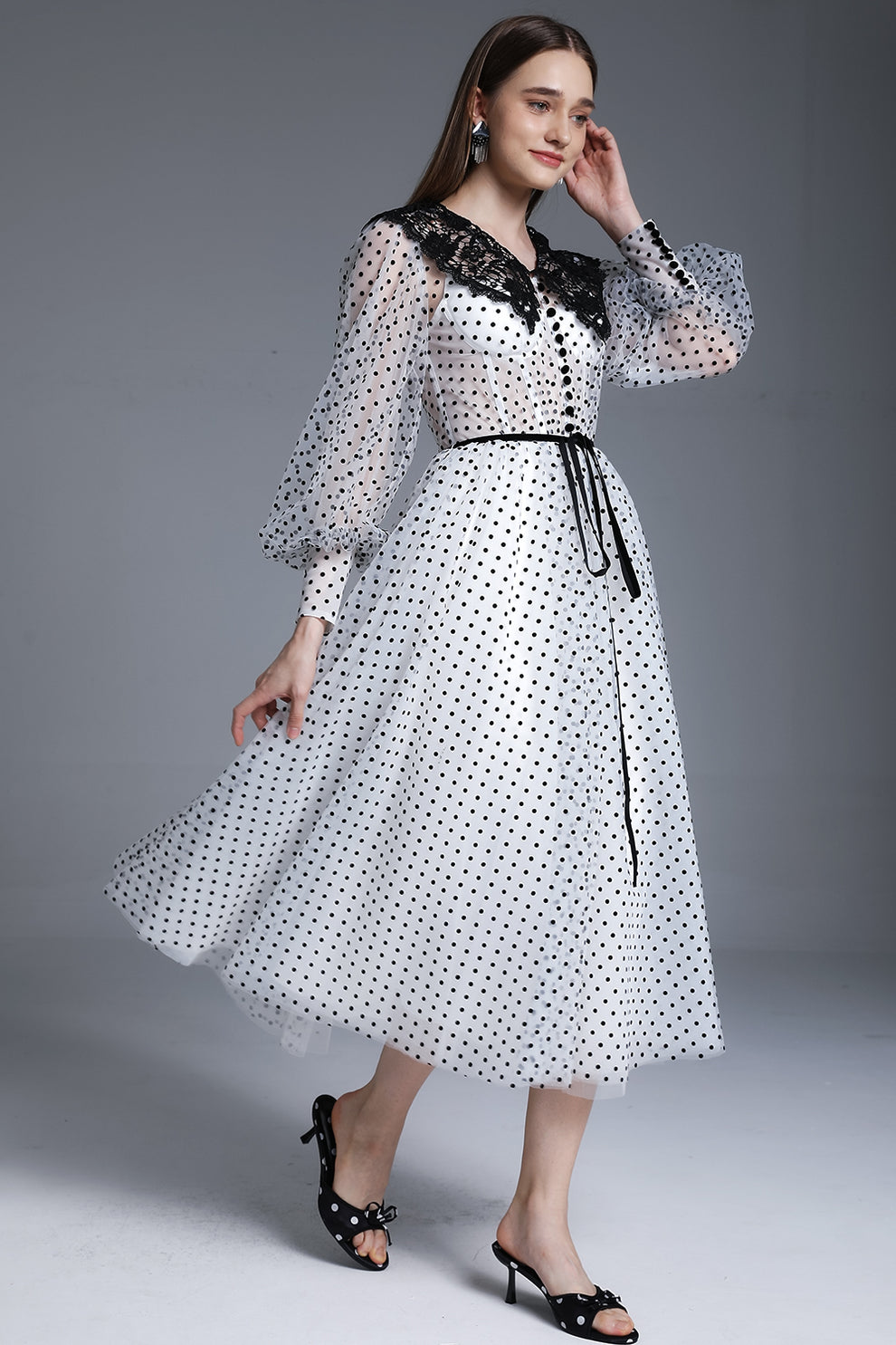 MissJophiel Corset Long Sleeves Black Polka Dot Dress